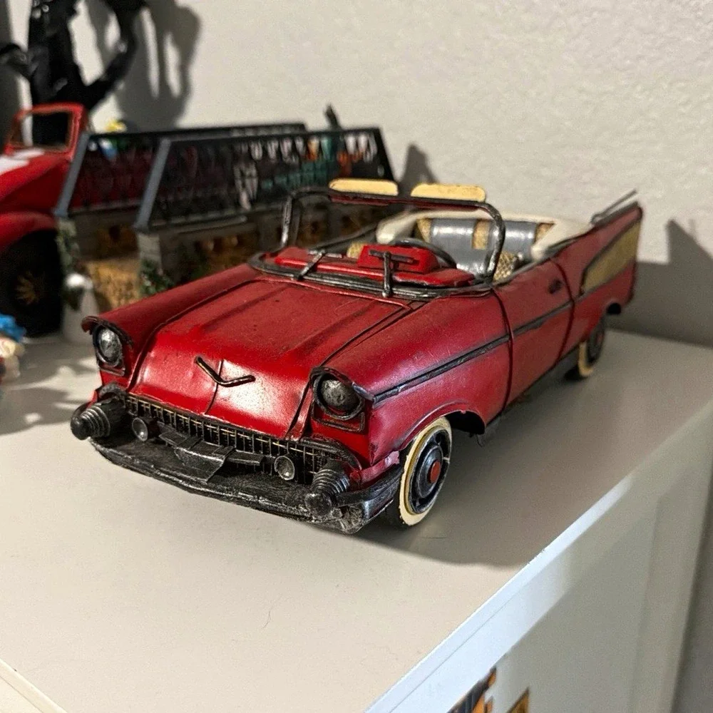 Vintage Red Tin Toy Convertible Car Vehicle - Age 17 Years & Up